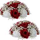 BLOSMON Fake Flowers Ball Wedding Centerpieces 2 Pcs Crimson Rose Babys Breath Artificial Flowers Center Pieces Decoration for Table Silk Kissing Floral Bouquet Arrangements for Home Party DIY Decor