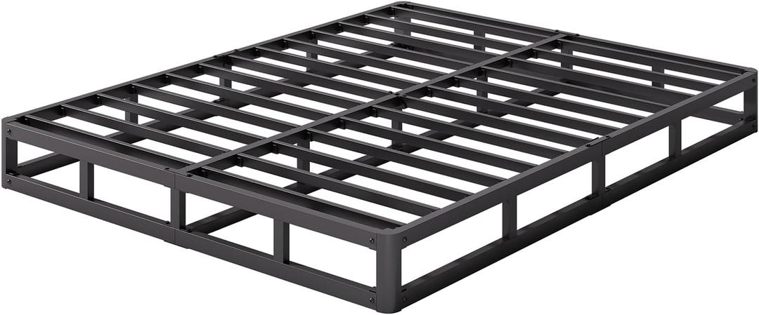 Queen Size Bed Base, 5 Inch Low Profile Metal Box Spring with Fabric Cover, 2500lbs Heavy Duty Steel Structure Mattress Base, Noise-Free Bed Foundation, Easy Assembly, Black