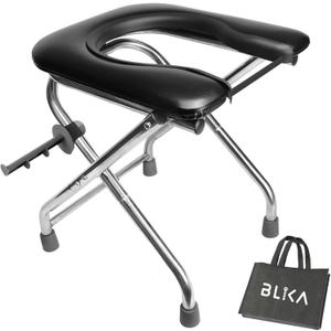 BLIKA Portable Toilet for Camping, 350LBS Stainless Steel Foldable Camp Travel Toilet with Soft Seat for Adults, 16.5-Inch Portable Toilet for Truckers, Camping, RV Travel, Road Trips, Outdoor Use