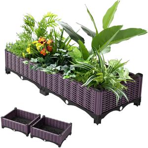 Raised Garden Bed Garden Planter Box with Drainage Holes, Plastic Raised Beds for Gardening Vegetables Herb Flowers,Garden Beds Outdoor for Garden Patio Deck Balcony (Purple)