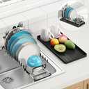 ANTOPY Small Dish Drying Rack - Compact Dish Rack for Kitchen Counter with Silicone Dish Drying Mat, Stainless Steel Dish Drainer for Kitchen Sink Cabinet, Space Saving Plate Rack Cutlery Holder