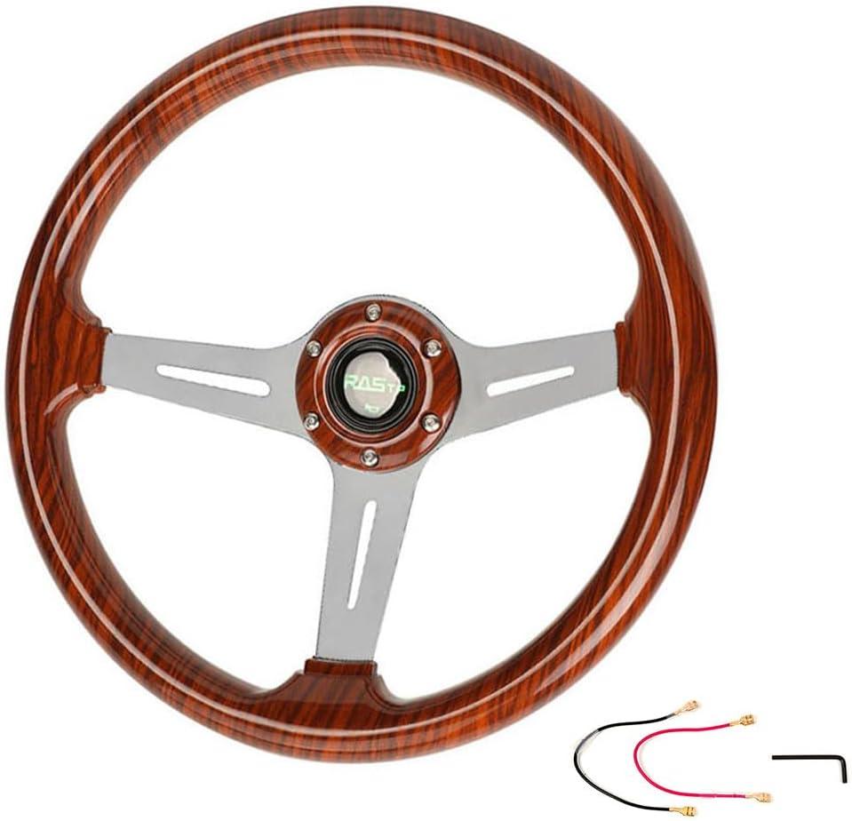 RASTP 345mm 13.5" Wood Grain Steering Wheel, Classic Nostalgia Style Racing/Golf Cart Steering Wheel with Horn Button RASTP 345mm 13.5" Wood Grain Steering Wheel, Classic Nostalgia Style Racing/Golf Cart Steering Wheel with Horn Button