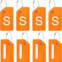 PATIKIL Initial Luggage Tags, 8 Pcs Silicone Suitcase Tag Identifier ID Card Holder Unique Luggage Name Tags with Stainless Steel Loop, Letter S, Orange