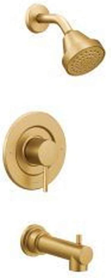 Moen Align Brushed Gold Posi-Temp Pressure Balancing Modern Tub and Shower Trim Kit, Featuring Shower Head, Lever Handle, and Tub Spout, Valve Required, T2193BG