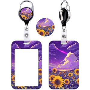 ID Badge Holder Retractable Clip Work Badge Reel Clip for ID Badges Keycard for Nurse Teacher Student Office Womens Id Card Key Holder Retractable Keychain, Sunflower