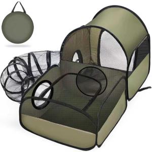 Portable Cat Playpen with Surround Tunnel, 2-Linked-Enclosed Areas, Ideal Cat Tent Outdoor or Cat Playpen for Indoor Cats Enclosed.Breathable Mesh Design for Indoor & Outdoor Use(Green)