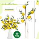 Giegxin 50 Pcs Summer Lemon Decor, Fake Lemons Branch Decorations Faux Fruit Branch 5 Head Faux Lime with Stem Decorations for Home Kitchen Party Table Centerpiece Daily Decoration (19 Inch)
