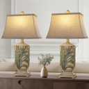 WIHTU 25" Vintage Table Lamps, 3 Color Temperature Rustic Retro Beside Lamp Set of 2, Farmhouse Resin Table Lamp for Living Room Bedroom Nightstands, Rotary Switch, Carved Leaf(2 Bulbs Included) (Brown)