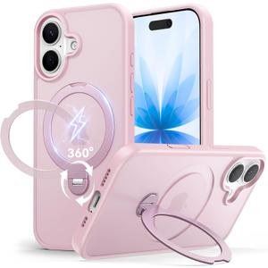 for iPhone 17 Case: with 360 Spin Magnetic Stand, Camera Control Button, Fit for MagSafe, Military Drop Protection, Protective Slim Phone Cover for iPhone17 with Ring Kickstand, 6.3", Pink