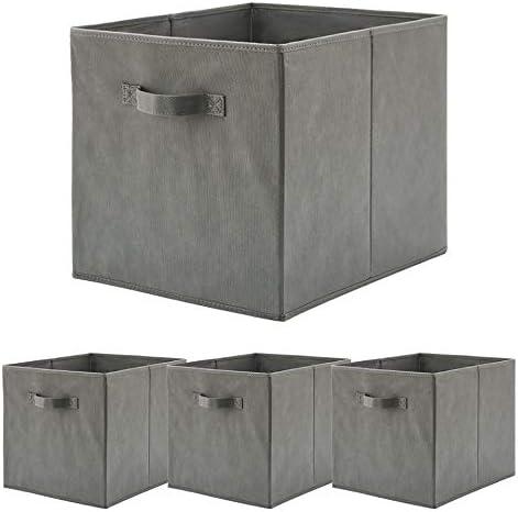 Foldable Fabric Storage Bin [Set of 4] Collapsible Containers Cubes Boxes Organizer - 13 x 15 x 13 inches (Gray)