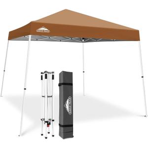 EAGLE PEAK 10x10 Slant Leg Pop-up Canopy Tent Easy One Person Setup Instant Outdoor Beach Canopy Folding Portable Sports Shelter 10x10 Base 8x8 Top (Khaki)