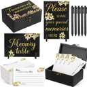 Share a Memory Card for Celebration of Life 100 Pcs Funeral Memorial Cards 2 Wood Sign with 4 Holds Memorial Box with Pen for Funeral Decorations (Forget Me Not Flower)