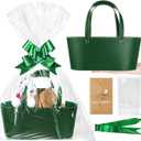 Wonderjune Empty Gifts Baskets Gift Basket with Leather Gift Bags Ribbons Greeting Cards Empty Baskets with Handles for Easter Lover Birthday Shower Favor Wrapping(Green,Large