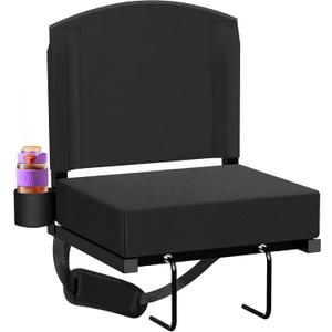Stadium Seats with Back Support, Portable Bleacher Seat for Bleachers Hold up 400lbs, Wide Bleacher Seat with Shoulder Strap & Handle Perfect for Sports Events (Black, 1pcs)
