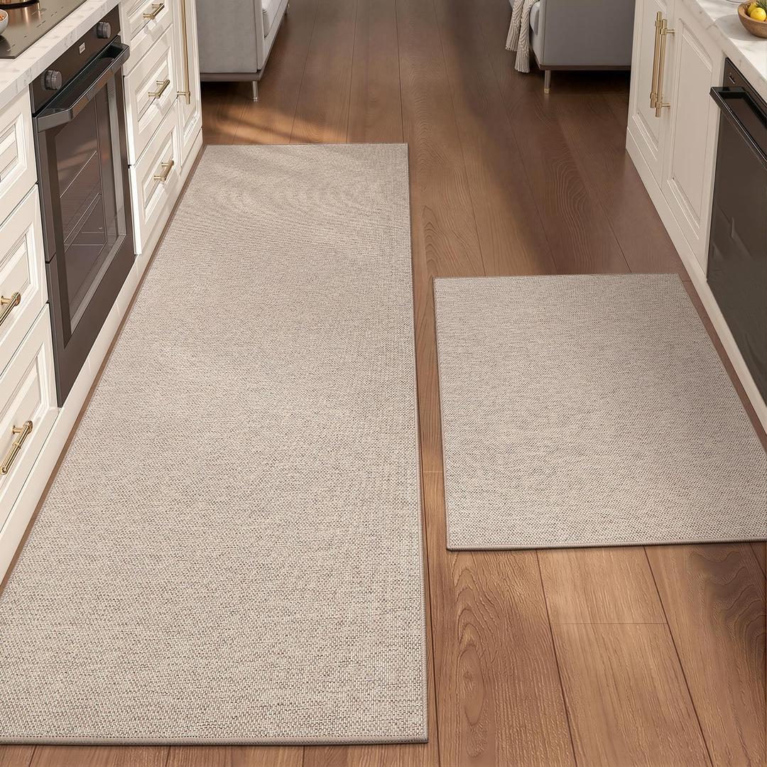 Color&Geometry Kitchen Rugs 2PCS-23x35+23x82 Non-Slip Rubber Backed,Greige