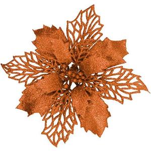 YYCRAFT Glitter Poinsettia Flowers 6 Inch for Christmas Tree Ornaments Christmas Decorations - 12 Pcs, Orange