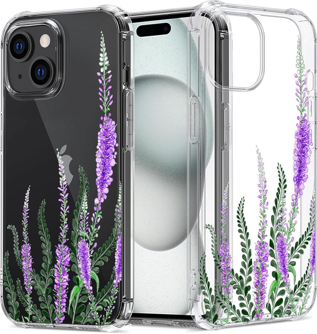 Floral Clear Case for iPhone 15 (6.1 Inch) for Women/Girls,Pretty Flower Design Phone Cover,Slim Soft Transparent Drop Proof TPU Protective Silicone Bumper Shell,FL-21