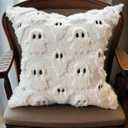 2 x 2 Set Halloween Pillow Covers, Throw Pillow Cases Soft Plush Faux Fur Wool Couch Cushion Case for Chair Sofa Bedroom Living Room Home Decor (White Ghost, 18 * 18INCH)