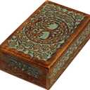 ETROVES Carved Wooden Box - Decorative Memory Storage Wood Case Single Compartment for Women and Men Jewelry - Vintage Trinket Box, 8 Inch, Turquoise (Tree of life.)