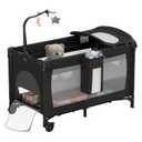 Large Pack and Play, Baby Bed Portable Crib with Diaper Changing Table Mattress Hanging Toys & Decor, Travel Bassinet Bedside Sleeper Playard from Newborn to Toddlers (Black)