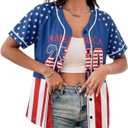 JINTING 4th of July USA Jerseys American Flag and Star Patriotic Shirt | Forth of July Button Down Usa Jerseys for Women, Large