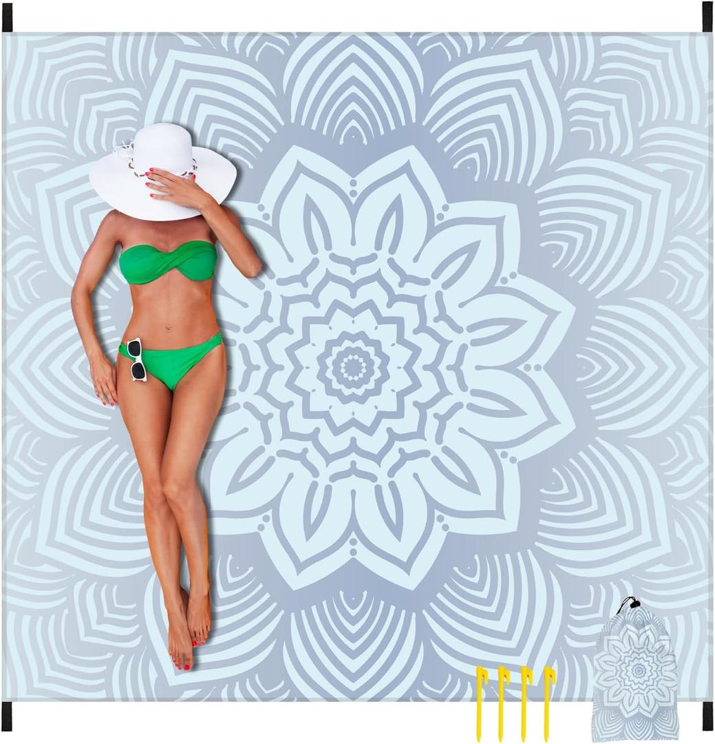 Beach Blanket 79" X 83" Oversized Lightweight, BeachMat Waterproof Sandproof, Durable Picnic Mat Beach Accessories for Travel, Camping, Hiking