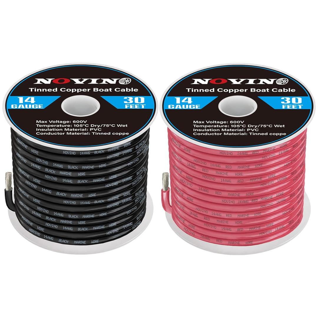 14 Gauge Marine Wire 14 AWG Marine Grade Wire Include 14 Gauge 30FT Red & 30FT Black,14AWG Oxygen-Free Tinned Copper Electrical Cable for Automotive Boat Outdoor RV Camper