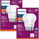 PHILIPS LED Frosted Non-Dimmable A19 Light Bulb - Pack of 4 - EyeComfort Flicker Free - 8.8W = 60W - 800 Lumen - Soft White (2700K) - E26 Base - Indoor - Title 20