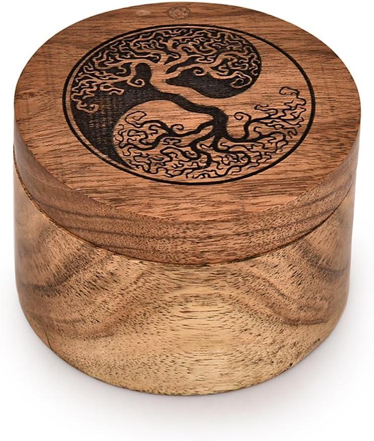 Decorative Urn Acacia Wood Human Ashes Round Shape- Engraved-Wooden Urns Handcrafted Funeral (3.5" X 3.5" X 2.5")