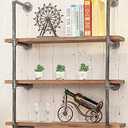 Industrial Wall Mounted Iron Floating Pipe Shelves/Shelving/Racks/Storage/Bookcases/Brackets, DIY Open Bookshelves, Retro Black (4-Tier Shelf Brackets with 3 Boards)