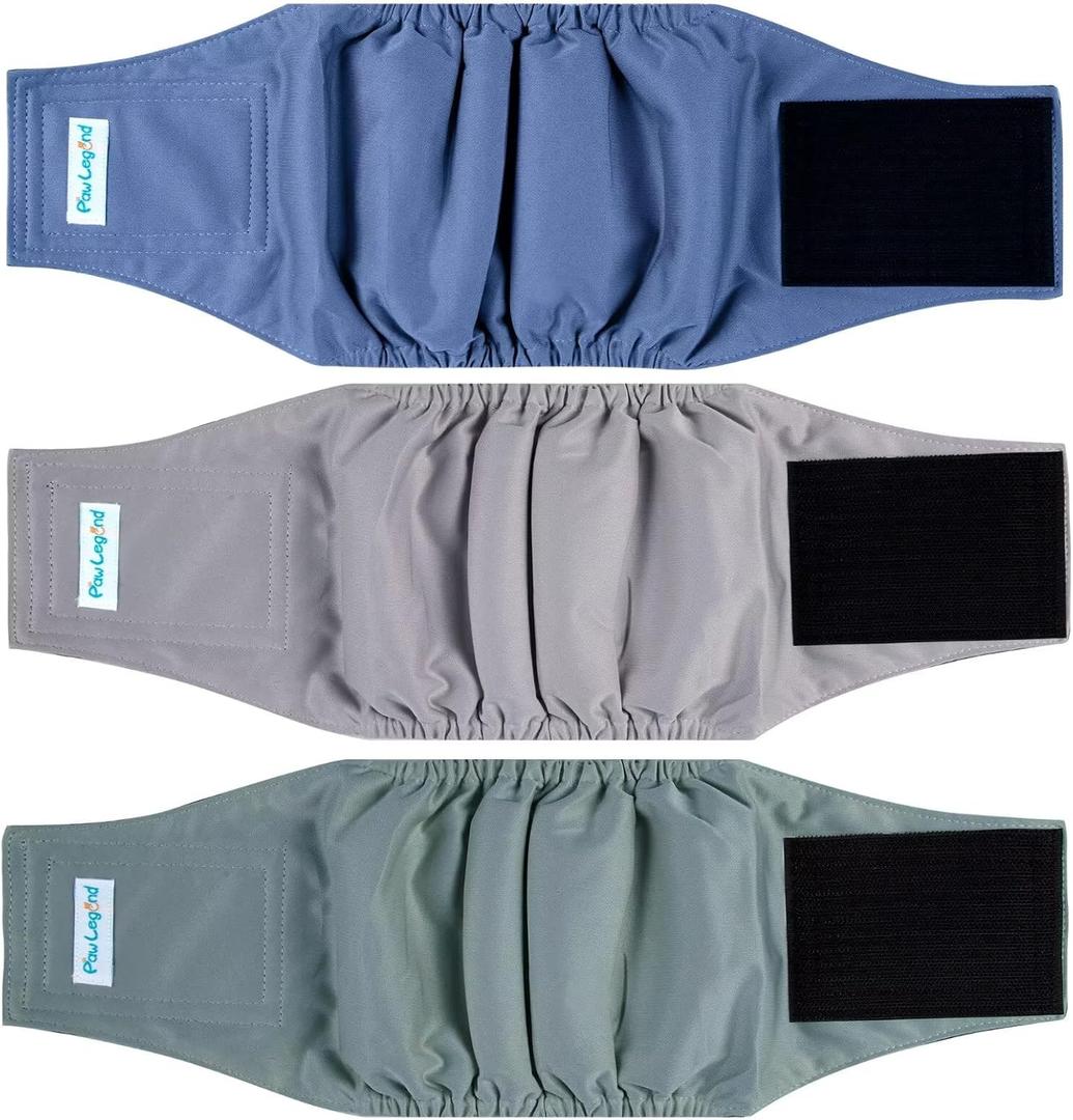 Paw Legend Washable Dogs Diapers Male Dog Belly Bands for Male Dogs Diapers Reusable Puppy & Doggie Diapers Male (3 Pack, Large)