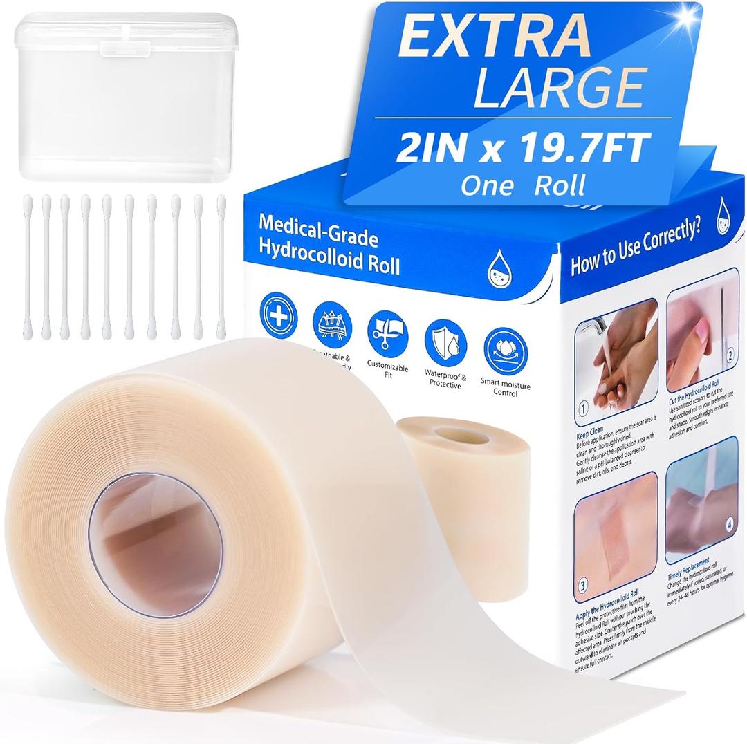 Hydrocolloid Bandages Roll 2"  19.7'  Hydrocolloid Roll for Wound Care, Hydrocolloid Patch Large, Hydrocolloid Gel Bandages Hydrocolloid Dressing with Self-Adhesive, DIY Size Shape First Aid Kit