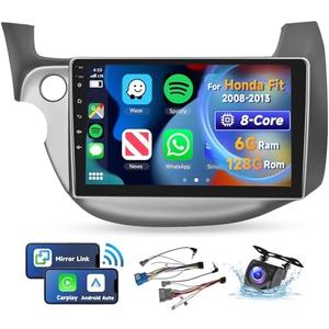 [8 CORE 6G+128G] Car Radio for Honda Fit 2008-2013 with Wireless Carplay/Android Auto, 10.1 Inch Android 13 IPS Touch Screen Car Stereo, Bluetooth, GPS Navi, WiFi, SWC, DSP + Backup Camera