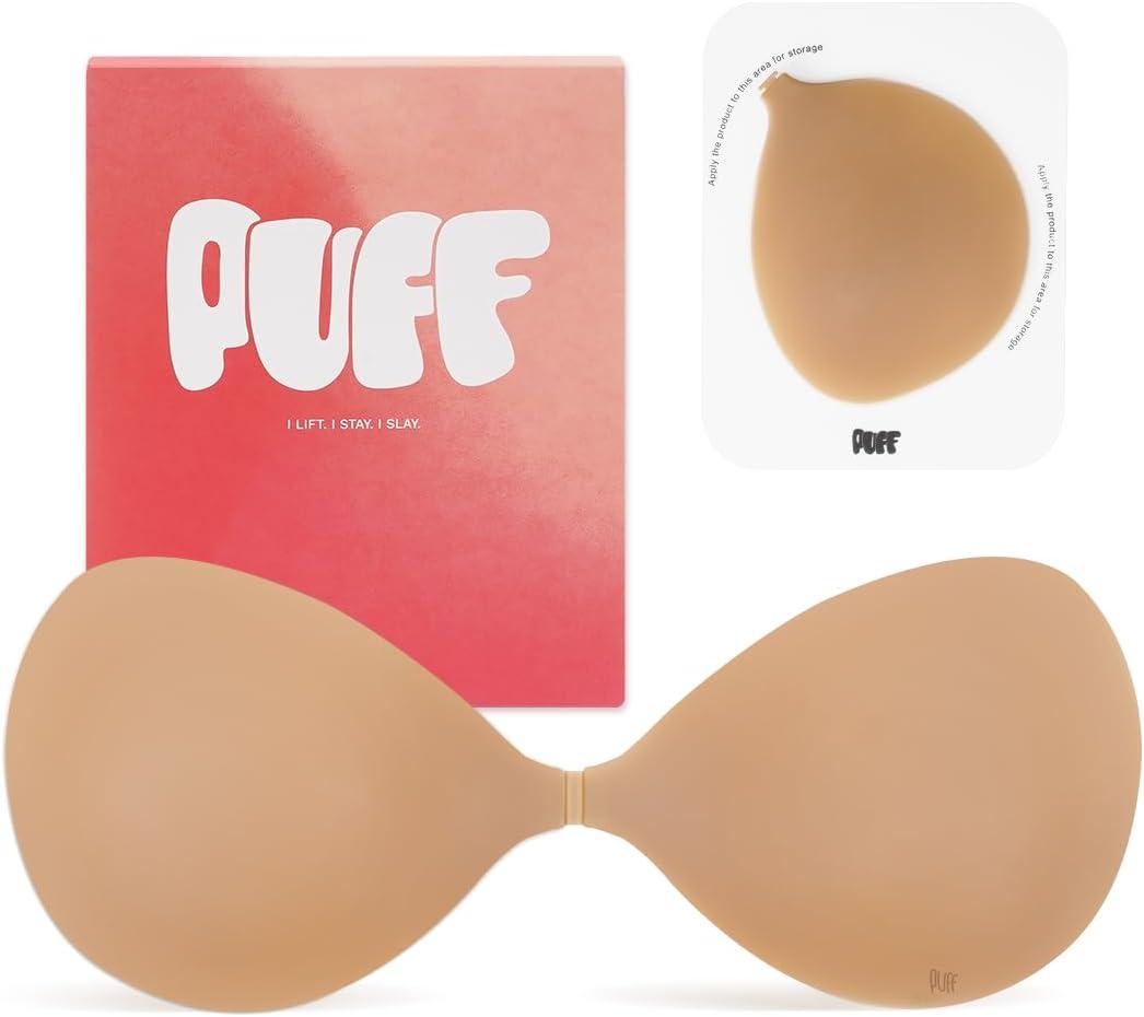 Invisible Strapless Sticky Bra Push up for Women, Adhesive Bra for Backless Dress, Cleavage Lift Nipple Covers (Beige, B)