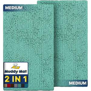 Muddy Mat 2-Piece Seafoam Green Medium 30"X19" AS-SEEN-ON-TV Highly Absorbent Microfiber Door Mat, Bath Mat and Pet Rug, Non Slip Thick Washable, Soft Chenille for Kitchen Bedroom Indoor and Outdoor