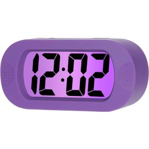Plumeet Kids Alarm Clock Large Digital LCD Travel Alarm Clocks with Snooze and Night Light - Ascending Sound and Handheld Size - Best Gift for Kids (Purple)