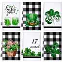 Honoson 6 Pcs St Patrick's Day Kitchen Towels St. Patrick's Day Dish Towels Shamrocks Gnomes Plaid Absorbent Bathroom Set Tea Cloth for Kitchen Home 16 x 24 Inches(Black and White,Lucky Style)