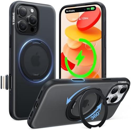 TORRAS O3 Fitness for iPhone 16 Pro Case Magnetic Stand, Fit for MagSafe, 360 Rotatable Stable Stand, Camera Control Button, Military-Grade Shockproof, Slim & Sleek, Obsidian Black Translucent