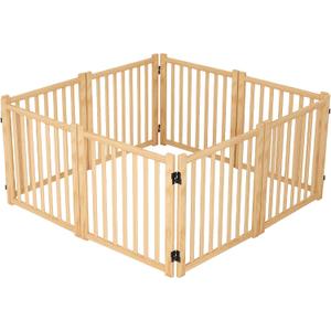 YOCAN Paint-Free Wooden Freestanding Dog Gate, Pet Gate for Indoor Use, Dog Fence for Doorways, Stairs & House, Step-Over Design, Easy to Install-8 Panel 23" (8 Panel H:23)