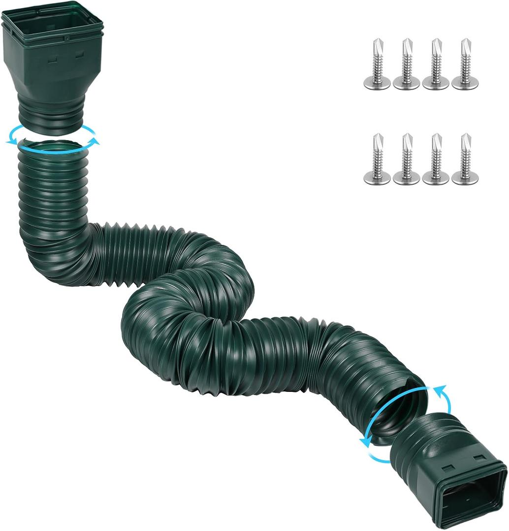 11.5ft Long Gutter Downspout Extensions Flexible, Drain Downspout Extender, Down Spout Drain Extender, Gutter Connector Rainwater Drainage, Extendable from 2.6ft to 11.5ft(Green)