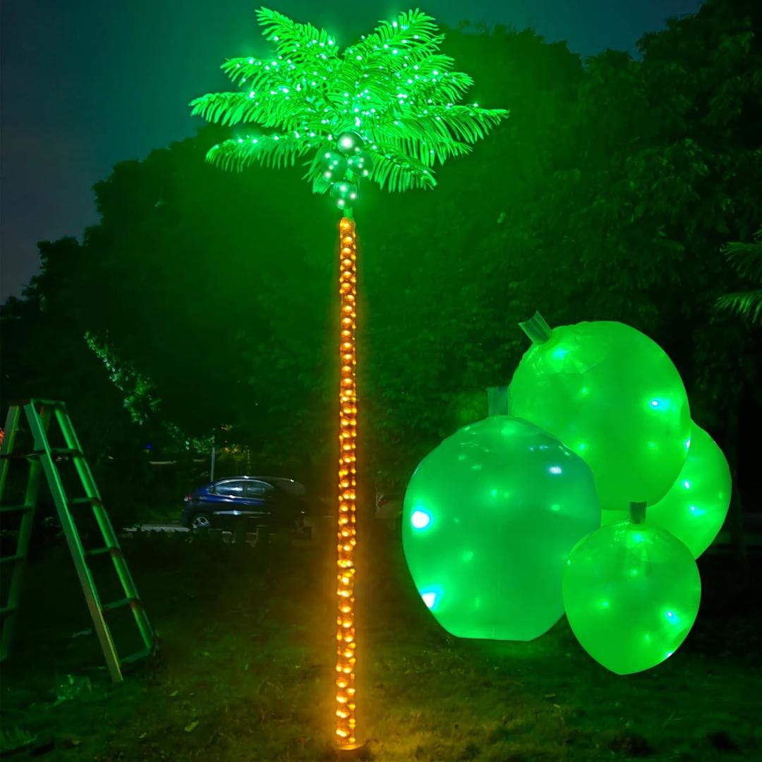 Metal Heavy Duty Palm Tree for Outside Patio, 10.5FT 420 LED Artificial Palm Tree Decor with Coconuts, Lighted Palm Trees Outdoor Pool Tropical Decorations for Home Party Christmas Garden (Green)