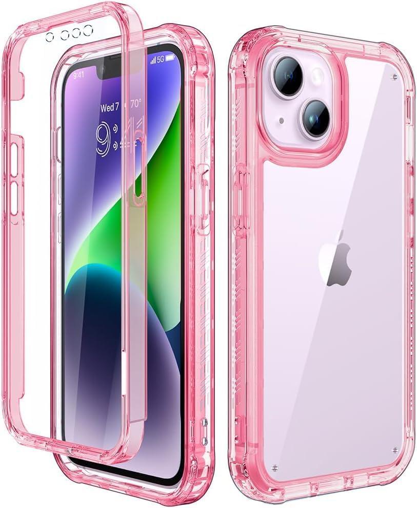 Lifedance Designed for iPhone 14 Plus Case, Full-Body Rugged Protective Case with Built-in Screen Protector, 10 FT Military Grade Drop Protection Heavy Duty Shockproof Case, Clear Pink