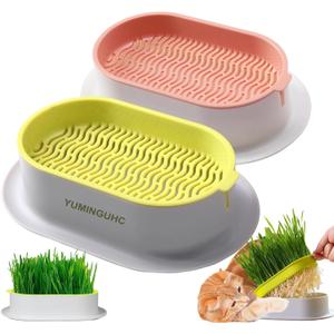 2Pcs Cat Grass Planter (No Seeds Included) Wheatgrass Planting Trays Hydroponic Cat Grass Growing Kits for Indoor Cats Soilless Organic Nursery Box Pet Grass Pot (C)