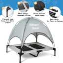 4-in-1 Pet Travel & Outdoor Set, Include 36in Gray Elevated Dog Bed with Canopy, Dog Canopy Bed, Pet Back Seat Cover, 50ft Tie Out Cable, Collapsible Double Pet Bowls