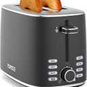 Topzee Toaster 2 Slice, Wide Slot for Toasting Bagel Muffin Waffle Gluten Free Breads, 7 Shade Settings, Defrost & Reheat, Stainless Steel, Easy Clean, Black