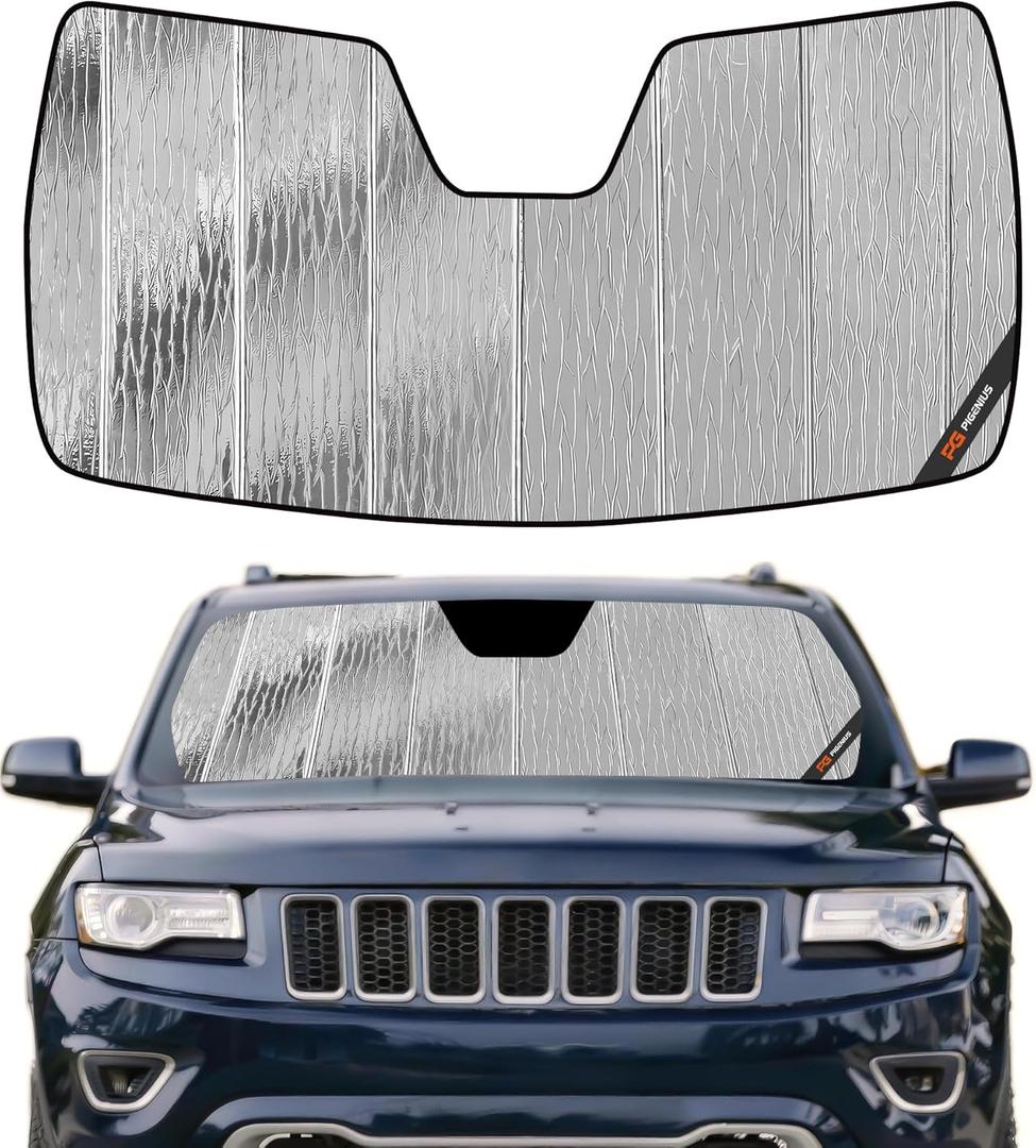 Pigenius Windshield Sun Shade for Jeep Grand Cherokee 2014-2021, Grand Cherokee WK 2022 Front Window Sunshade - AstraGuard (Silver)