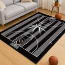 Basketball Rug Non-Slip 3x5 ft,Basketball Court Design for Bedroom Game Room Decor (Black)