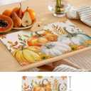 Fall Orange Pumpkins Placemats Set of 4 Watercolor Autumn Leaves Linen Texture Thanksgiving Washable Place Mats Non-Slip Heat Insulation Cotton Blend Table Mats for Kitchen Dining Party, 13"x19"