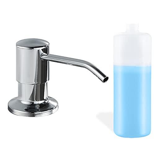 Built in Soap Dispenser for Kitchen Sink, Chrome Stainless Steel Countertop Pump Head (Plastic Inside), Dish Soap Hand Lotion Dispenser with Refillable 17OZ Bottle