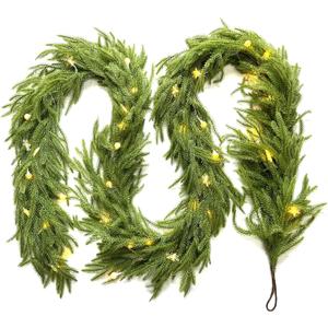 12FT(2 * 6FT) Christmas Garland with LED Lights - Artificial Norfolk Pine, Flexible & Pre-Lit Holiday Dcor for Indoor & Outdoor Use, Perfect for Mantel, Staircase, Front Door